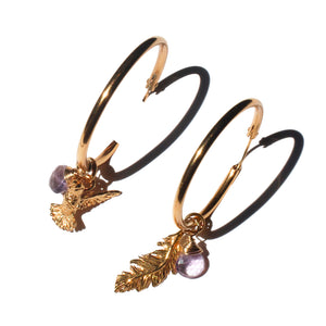 Feather and Hummingbird Hoops 